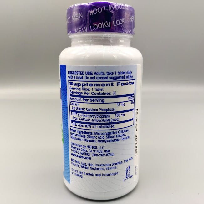 5-HTP - Mood & Stress - 200mg - 30 Tablets de Natrol — etiqueta del producto