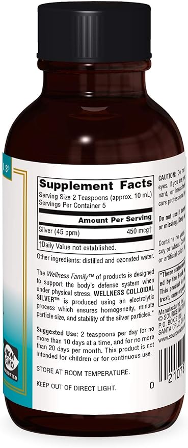 Wellness Colloidal Silver™ 45 ppm 2 fl oz de Source Naturals — etiqueta del producto
