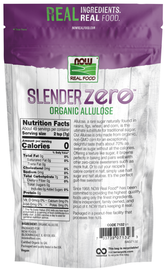Allulose Organic Powder 12 oz de Now Real Foods — etiqueta del producto