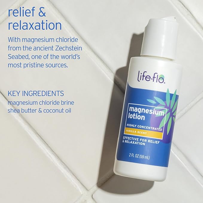 LIFE-FLO Loción de magnesio, aroma a vainilla 2OZ — etiqueta del producto
