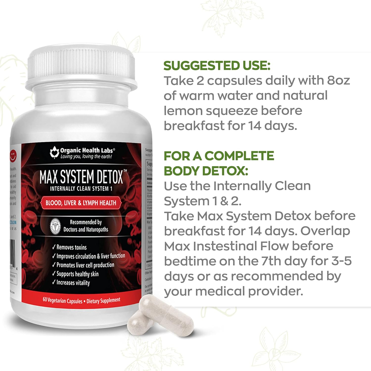 Max System Detox 14 Días Limpieza Natural del Organismo de Organic Health Labs — etiqueta del producto