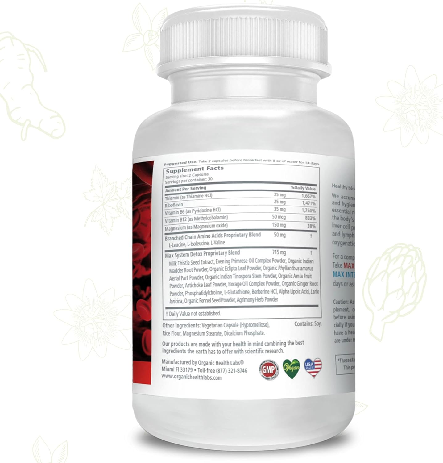 Max System Detox 14 Días Limpieza Natural del Organismo de Organic Health Labs — vista lateral