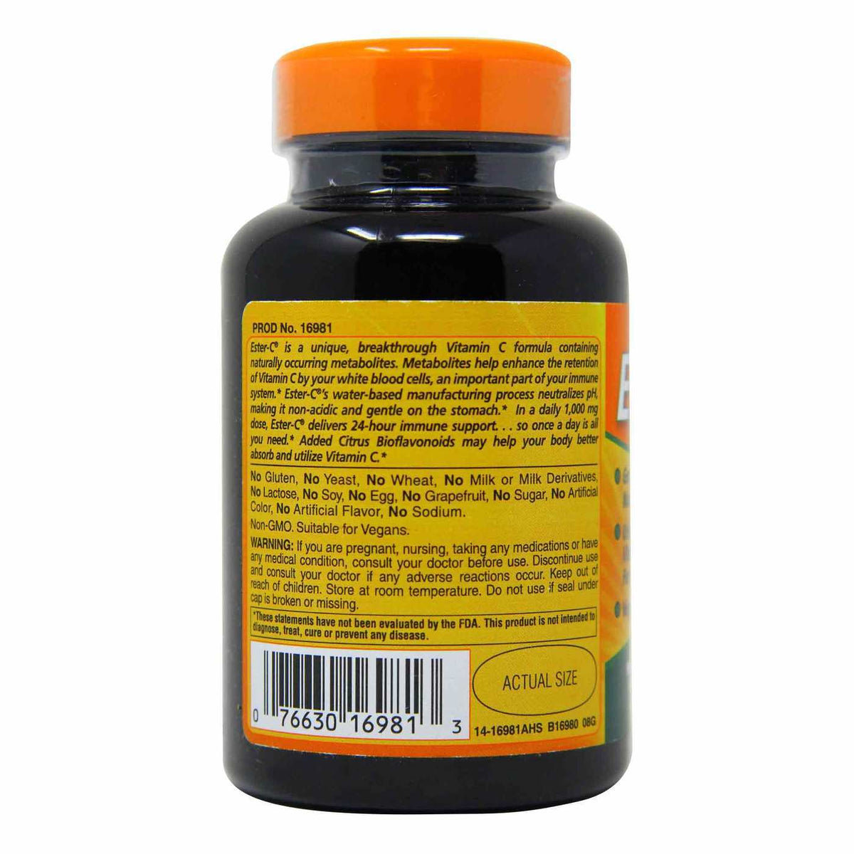 Ester-C 1000 mg American Health: costado con el modo de uso y los avisos