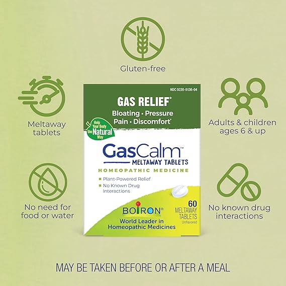 Boiron Tabletas Gas Calm 60 unidades — vista posterior del envase