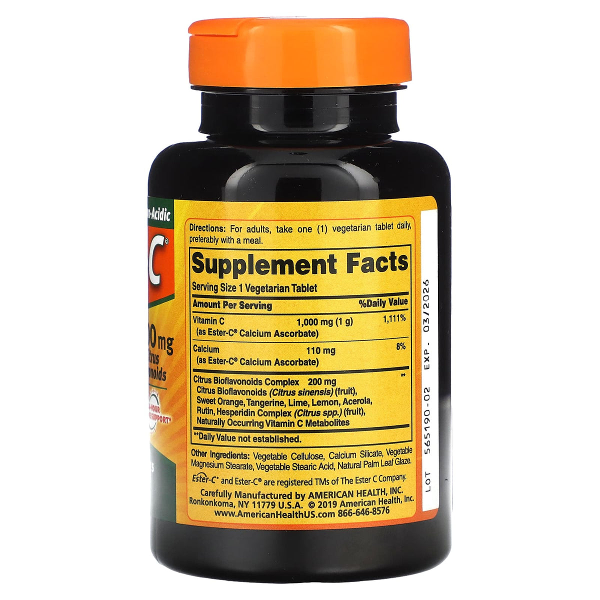 Ester-C 1000 mg American Health: panel con vitamina C, calcio y bioflavonoides cítricos