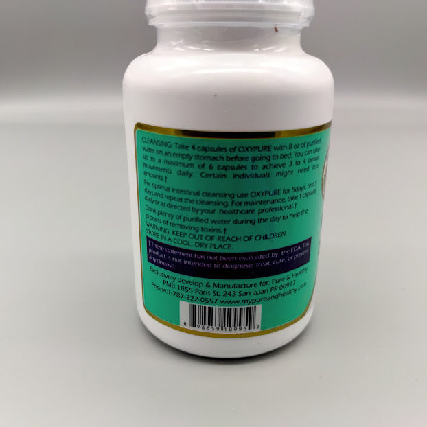 Oxypure 60 cápsulas, modo de limpieza y advertencias de la etiqueta