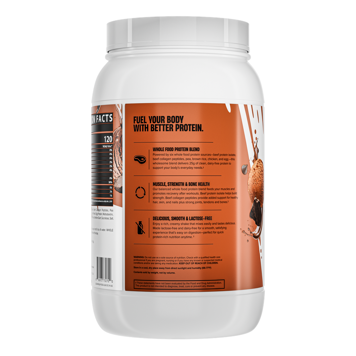 Proteína Nutrex de chocolate, 25 g por scoop, bote de 2 lb