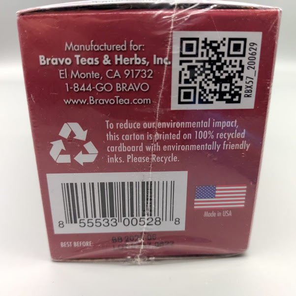 Base de la caja de Schisandra Bravo Tea: fabricado para Bravo Teas & Herbs, hecho en EE. UU., cartón reciclado