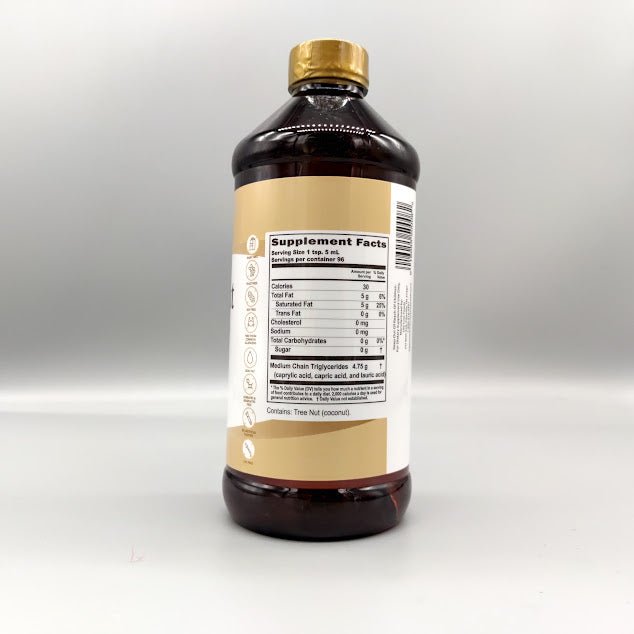 Aceite de coco Coconut Oil MCT - 16 fl oz de Buried Treasure — etiqueta con los ingredientes