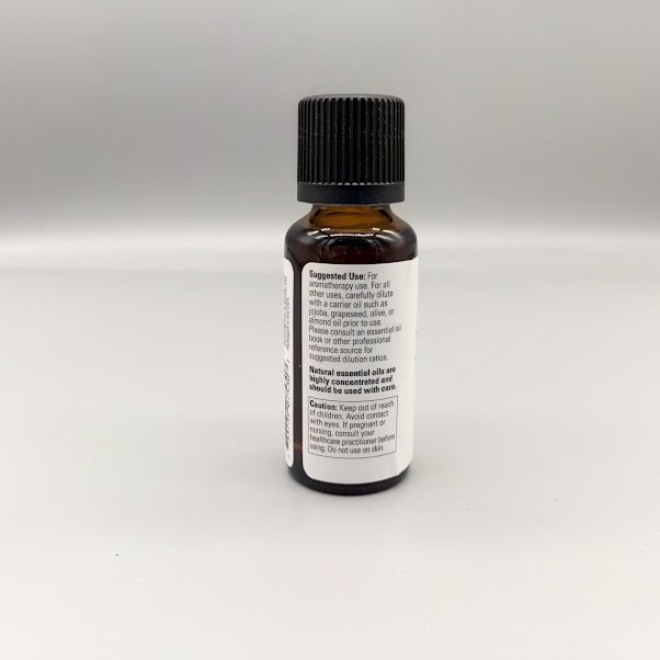 Back of the NOW cinnamon cassia bottle: suggested use, carrier oil dilution and caution