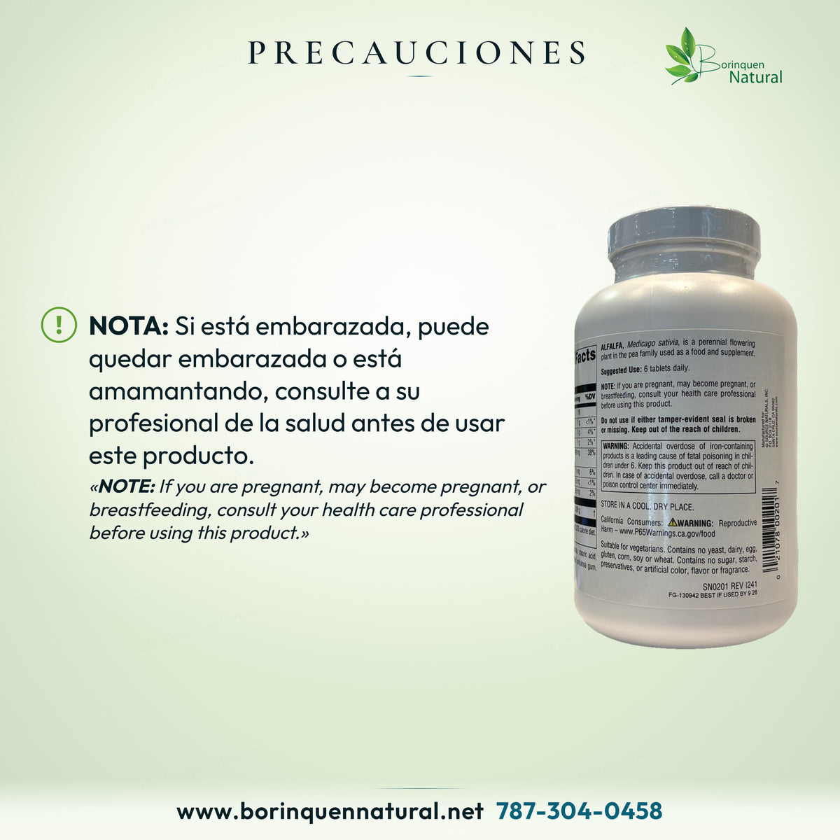 Precaución durante el embarazo, posible embarazo o lactancia: consultar antes de usar.