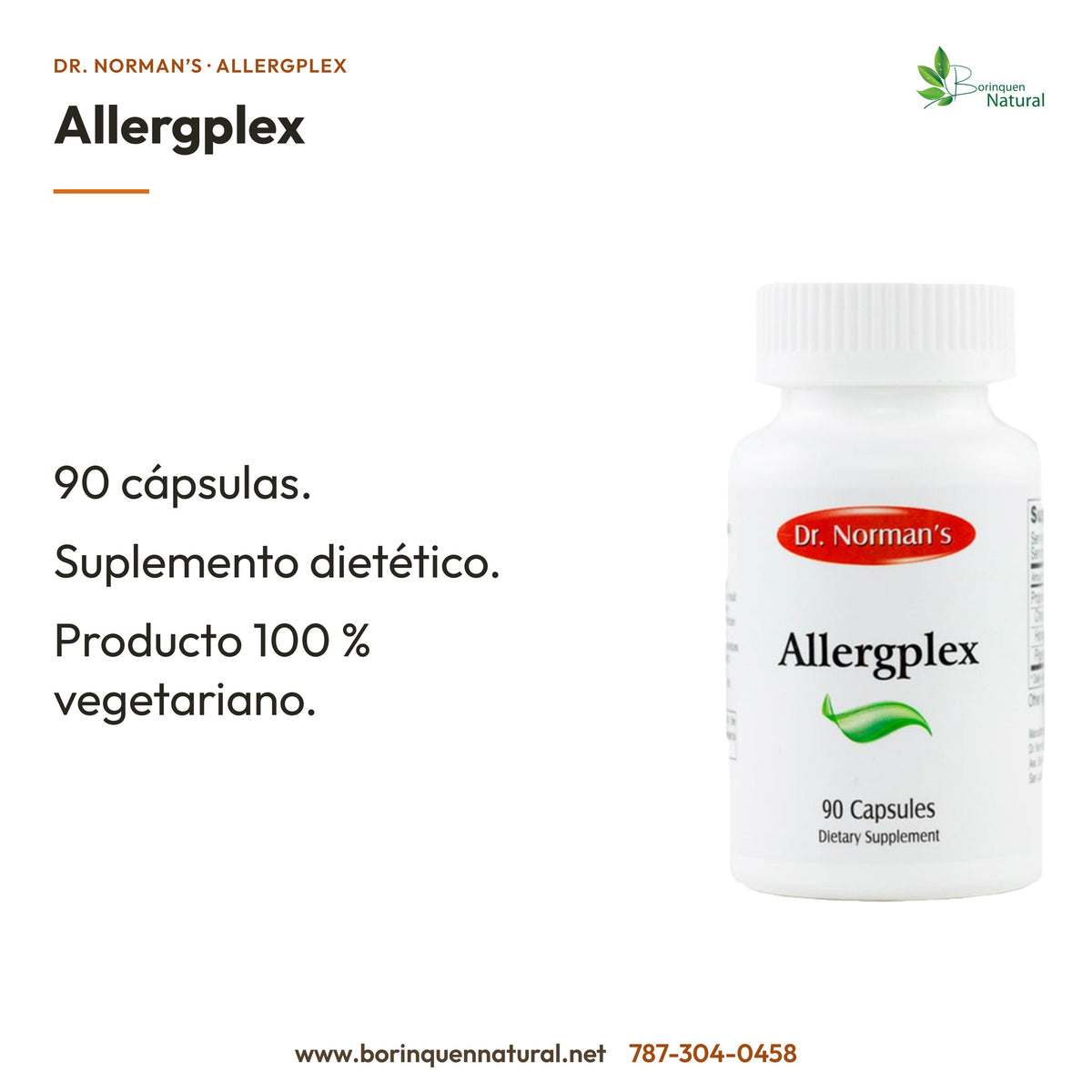 Allergplex Dr. Norman’s: 90 cápsulas, suplemento dietético y producto 100 % vegetariano.