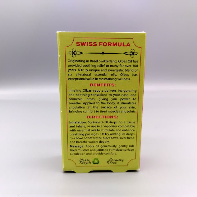 Aromatherapy & Massage - Olbas Oil - .32oz - 10ml — etiqueta del producto