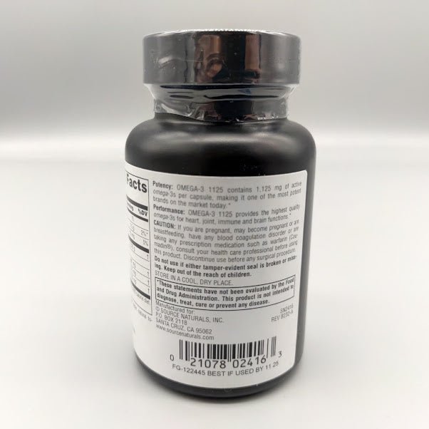 Artic Pure - Omega-3 1125 - Fish Oil 1,125mg - 30 Softgels - Source Naturals — vista posterior del envase