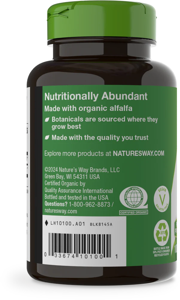 Alfalfa Leaves 100 Capsulas de Nature's Way — etiqueta con los ingredientes