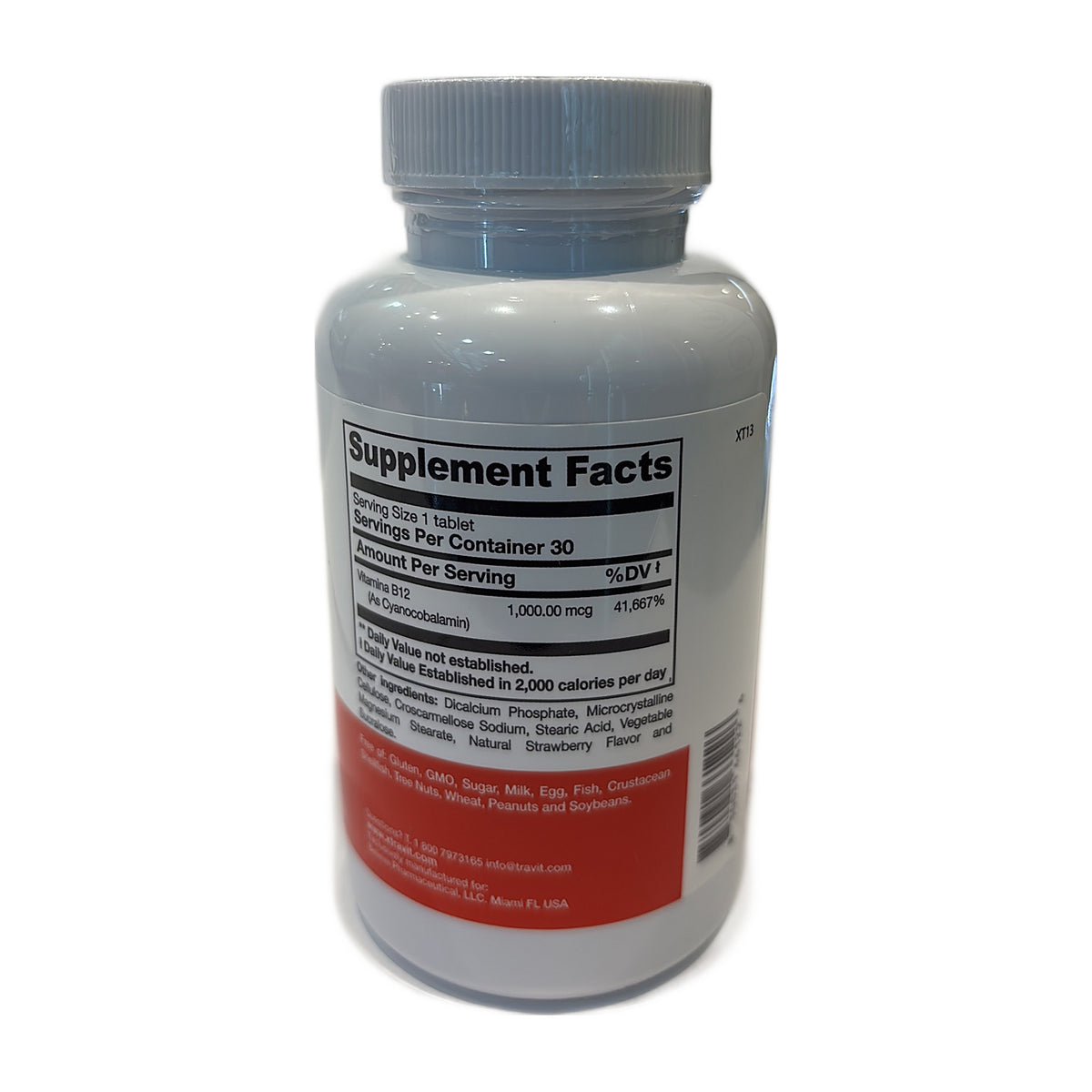 Xtravit B12: fotografía real del panel de información suplementaria y otros ingredientes.