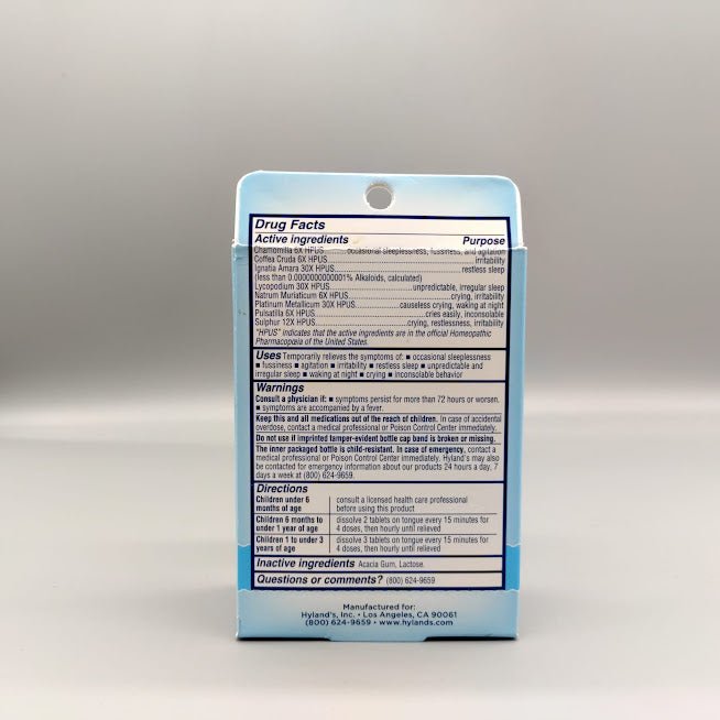 Baby Calming Tablets - 125 Tabletas - Hyland's — etiqueta con los ingredientes