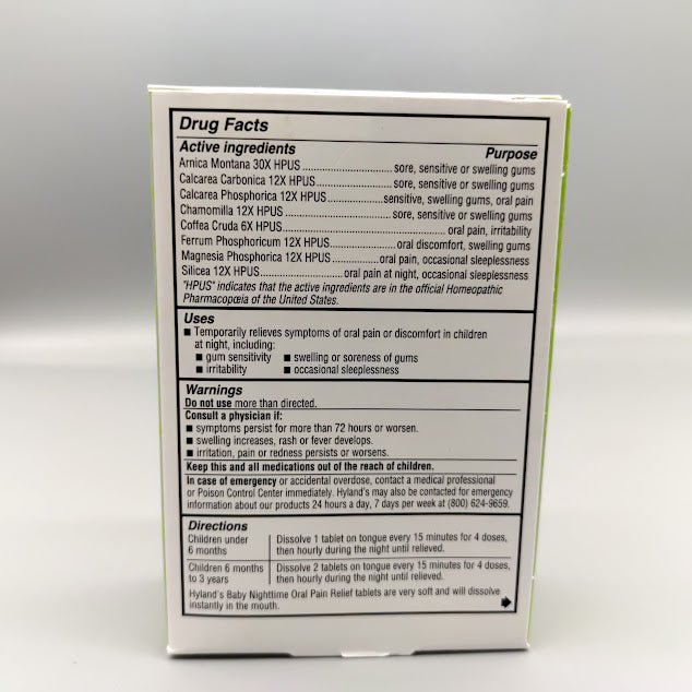 Baby Nighttime Oral Pain Relief Tablets 125 TABLETS de Hyland's — etiqueta del producto