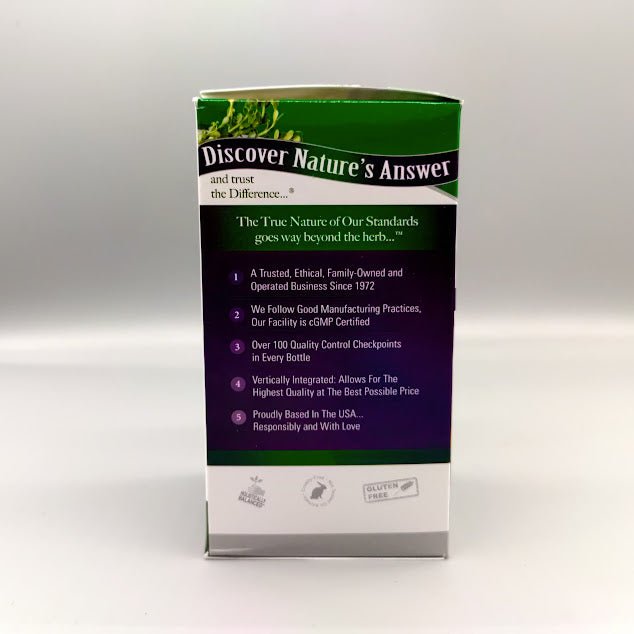 Bacopa 500 mg 90 Cap Vegi de Nature's Answer — vista lateral del envase