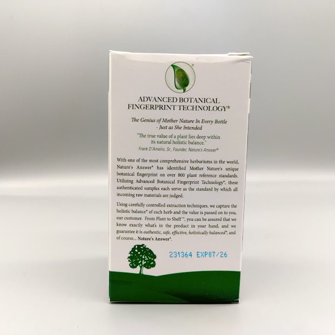 Bacopa 500 mg 90 Cap Vegi de Nature's Answer — vista posterior del envase