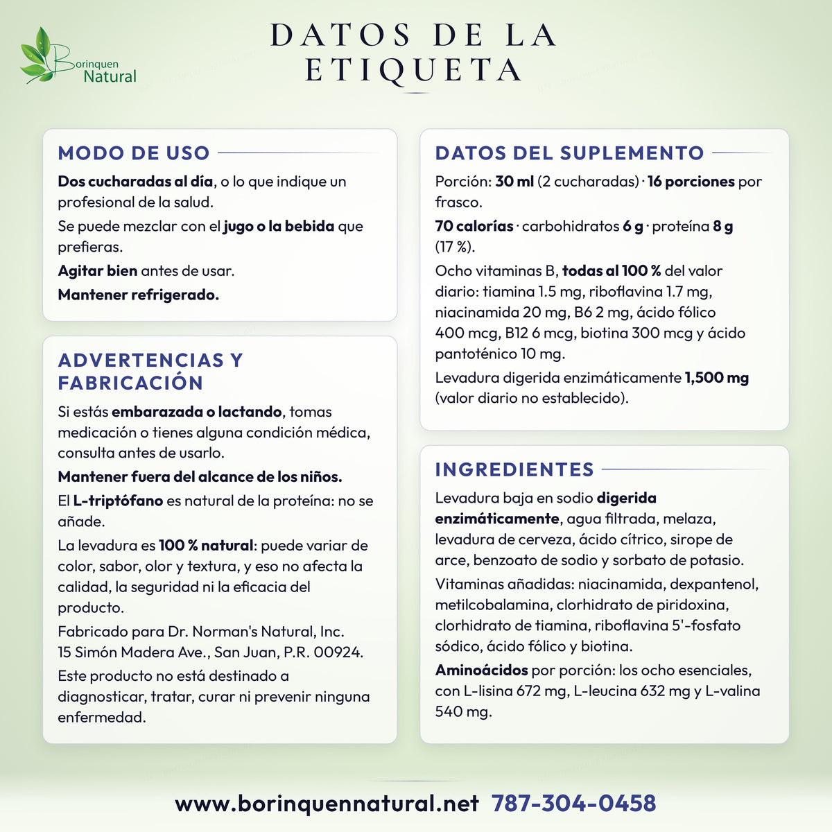 Datos de la etiqueta del B-Complex líquido: modo de uso, datos del suplemento, ingredientes y advertencias