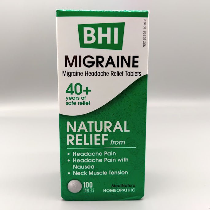 BHI Migraine de MediNatura, frasco de 100 tabletas homeopáticas para la migraña