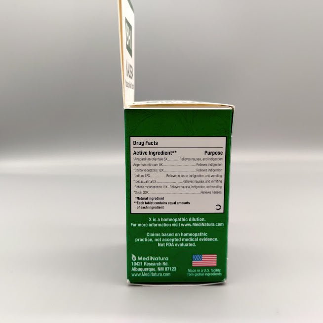 BHI Nausea 100 Tablet de MediNatura — etiqueta del producto (foto de archivo)