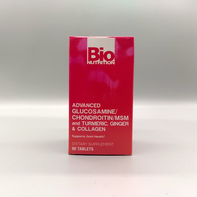 Frente en inglés: Bio Nutrition Advanced Glucosamine/Chondroitin/MSM, Supports Joint Health*, 90 Tablets