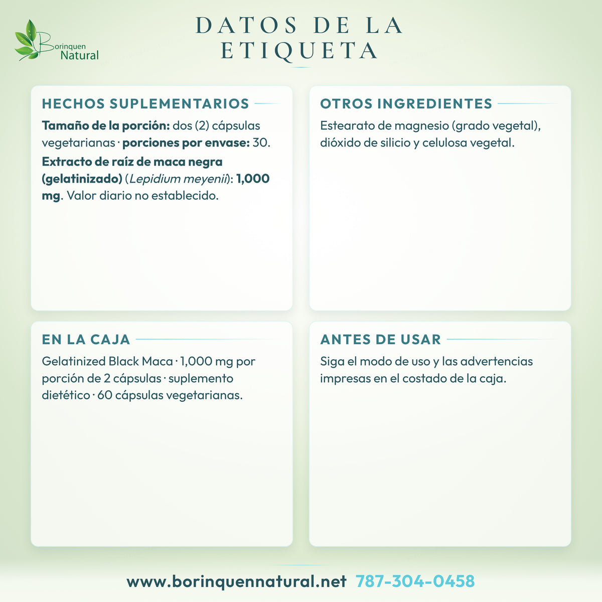 Datos de la etiqueta del Gelatinized Black Maca de Bio Nutrition: hechos suplementarios y otros ingredientes