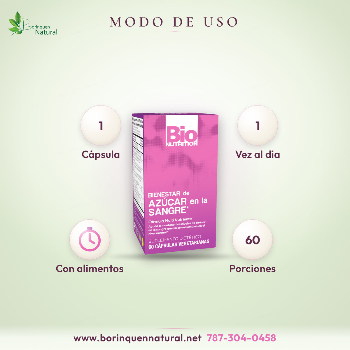 Modo de uso de Blood Sugar Wellness Bio Nutrition: tome una cápsula vegetariana una vez al día con alimentos; 60 porciones por envase