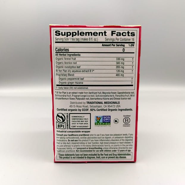Breathe Easy Tea de Traditional Medicinals — etiqueta del producto