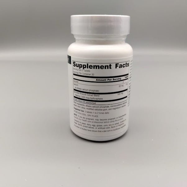 Broccoli Sprouts Extract, Tablets, 60 ea de Source Naturals — etiqueta del producto (foto de archivo)