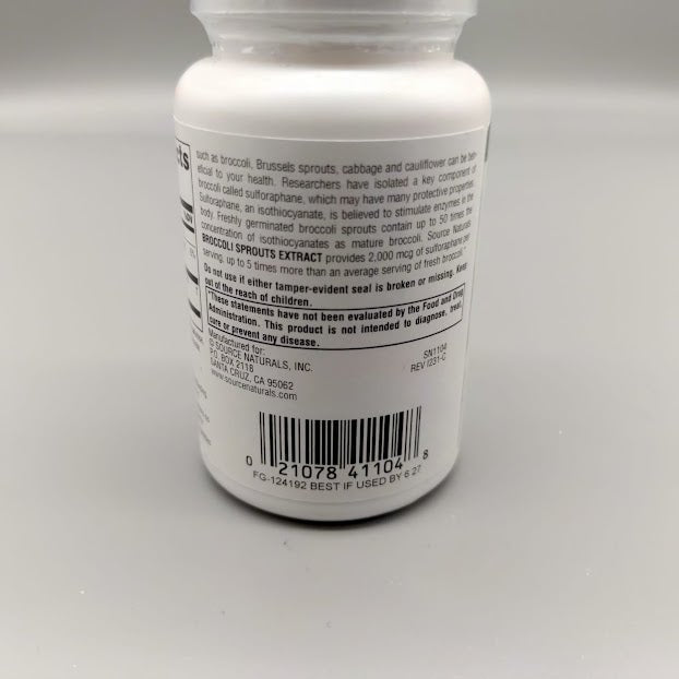 Broccoli Sprouts Extract, Tablets, 60 ea de Source Naturals — vista posterior (foto de archivo)