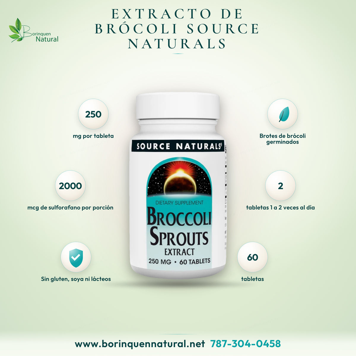 Broccoli Sprouts Extract de Source Naturals con 2,000 mcg de sulforafano por porción, 60 tabletas