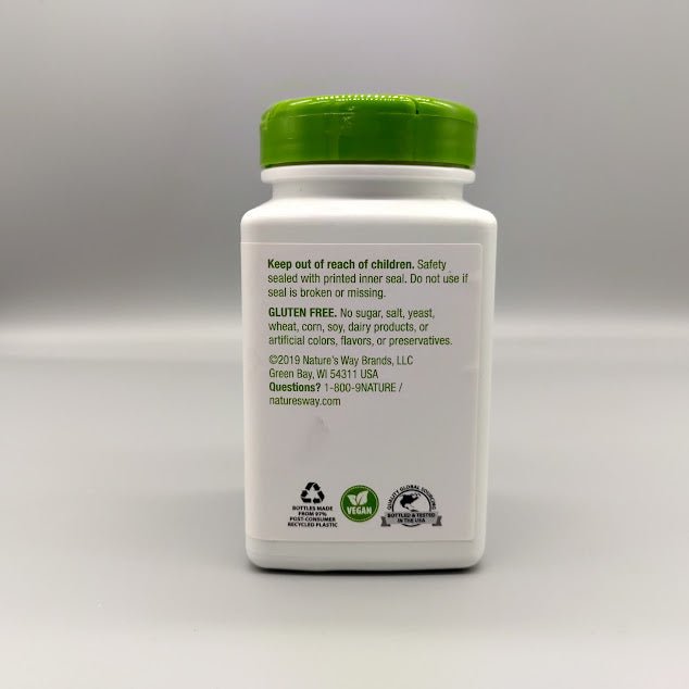 Raíz de Bardana Orgánica 860 mg Nature's Way, 100 Cápsulas — vista posterior del envase