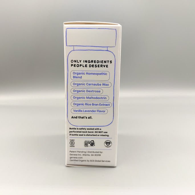 Genexa Calm Keeper: 60 Tabletas Masticables para Niños — vista posterior del envase