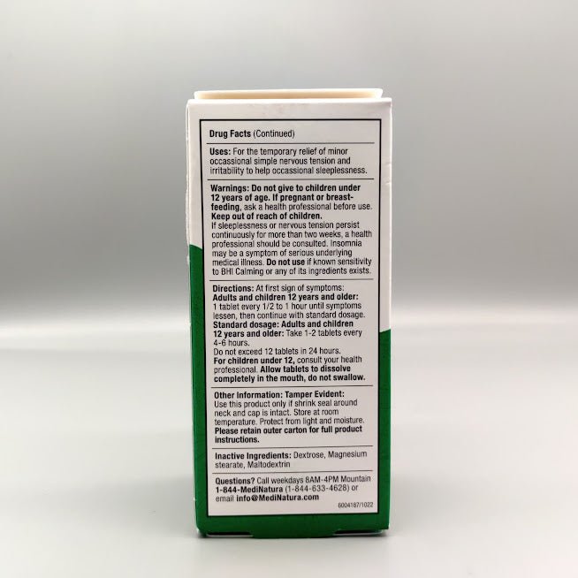 Calming Tablets 100 Tablets de BHI — etiqueta del producto
