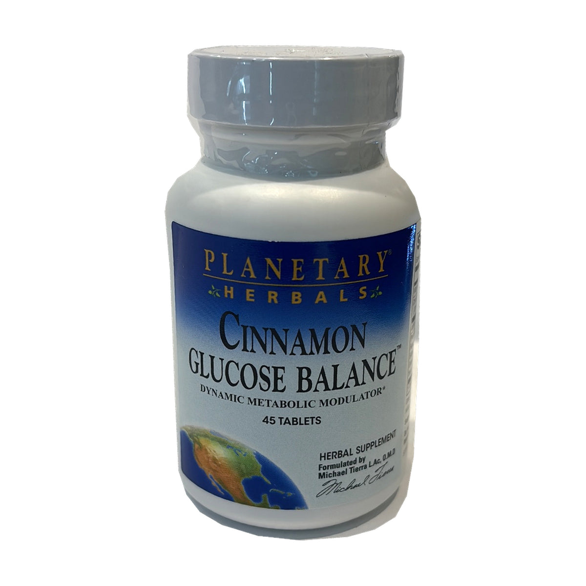 Cinnamon Glucose Balance de Planetary Herbals: frasco de suplemento herbal, 45 tabletas.