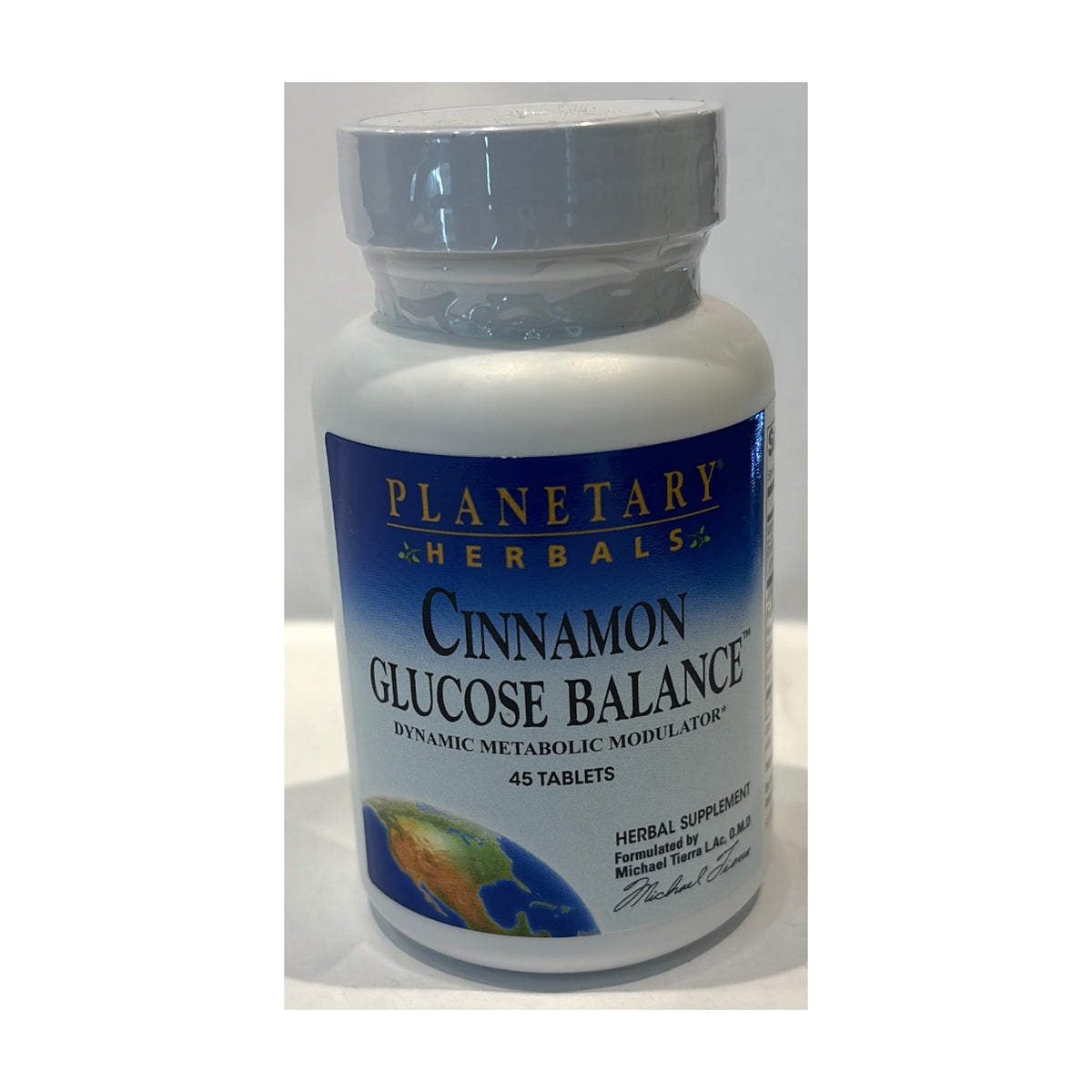 Cinnamon Glucose Balance: fotografía real del frente del frasco de 45 tabletas.