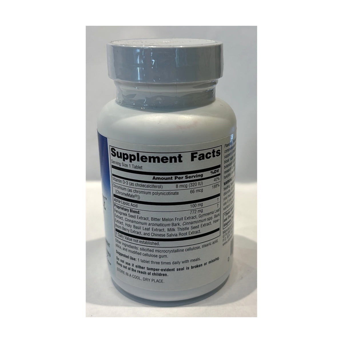 Cinnamon Glucose Balance: panel real con ingredientes, cantidades por tableta y uso sugerido.
