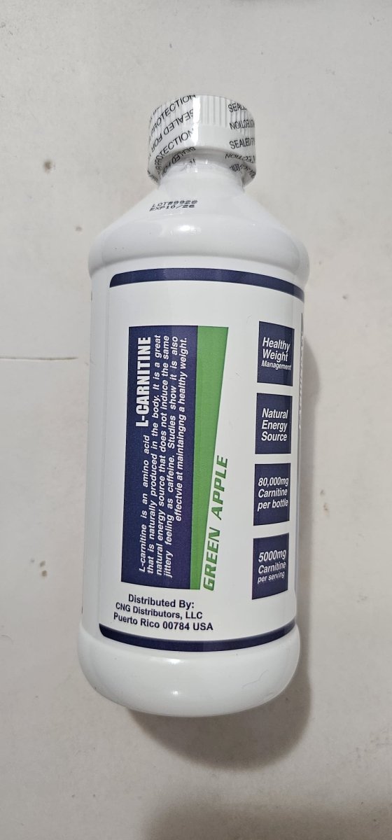 Cardispan L-Carnitine líquida manzana verde 16 oz (480 ml), 5000 mg por porción — etiqueta con los ingredientes