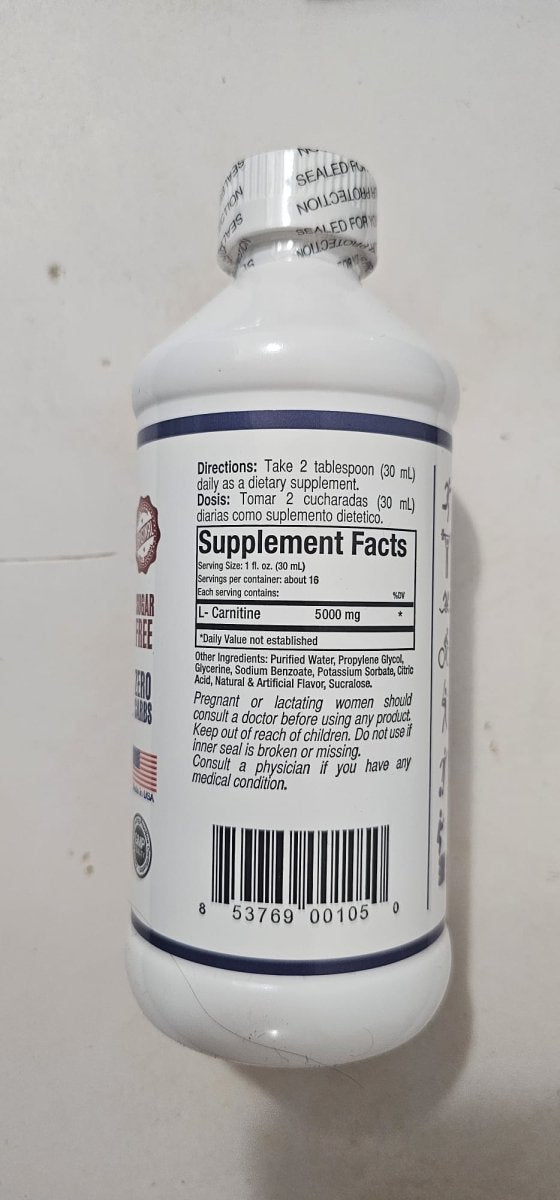 Cardispan L-Carnitine líquida manzana verde 16 oz (480 ml), 5000 mg por porción — vista posterior del envase