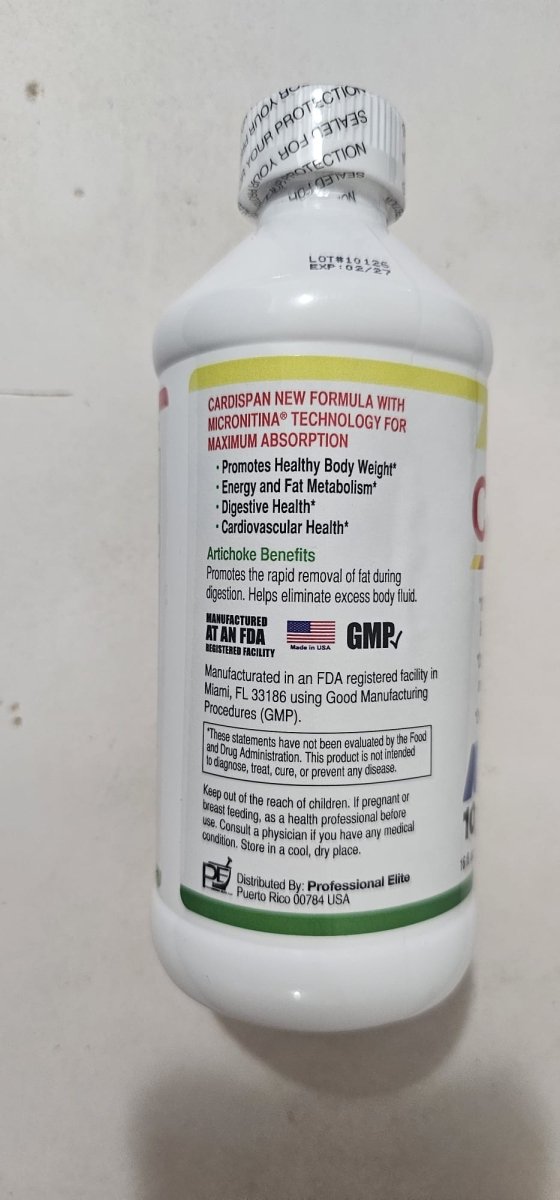 Cardispan Sugar Free: L-Carnitina, Alcachofa y Garcinia, 16 oz — etiqueta del producto