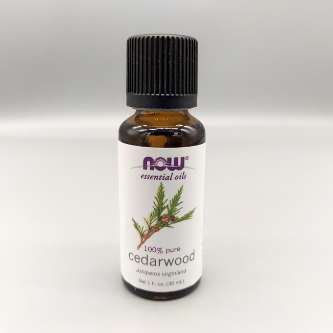 Front of the NOW essential oils cedarwood 100% pure bottle, Juniperus virginiana, 1 fl. oz. (30 mL)