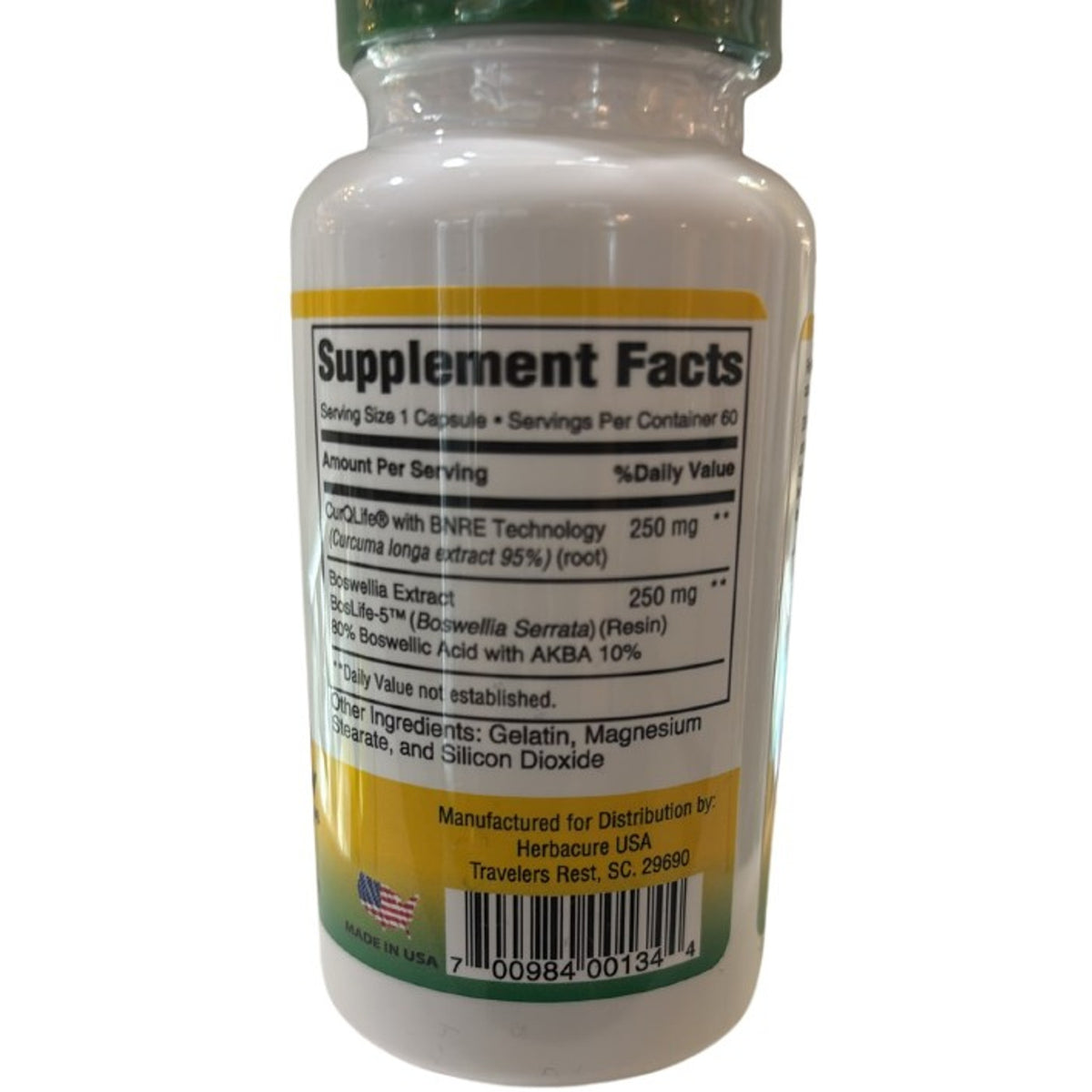 Curcuma con Boswellia para Inflamación y Dolor en Puerto Rico de Herbacure USA — vista posterior