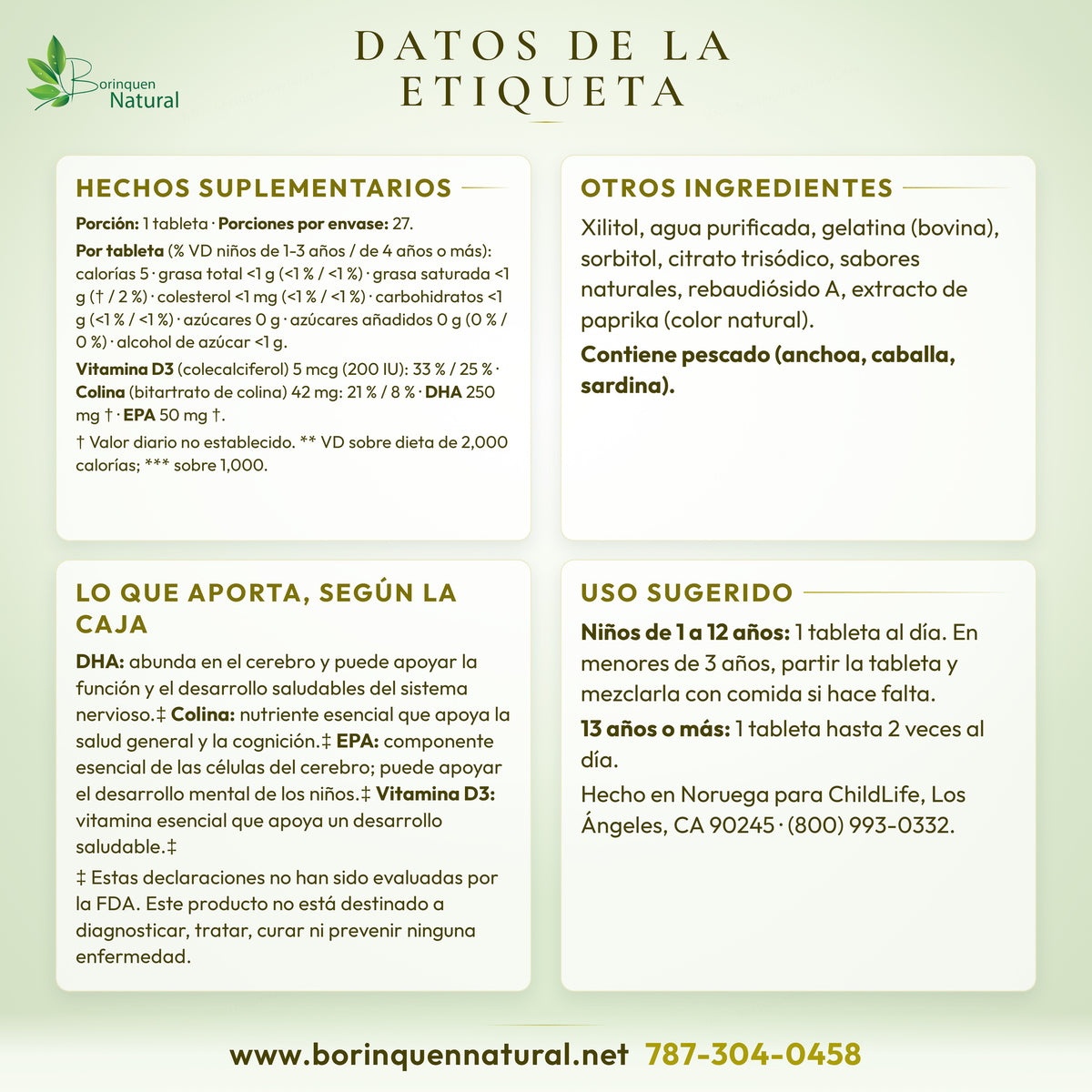 Omega-3 DHA + Colina ChildLife para Niños, 27 Masticables Sin Azúcar — vista lateral del envase