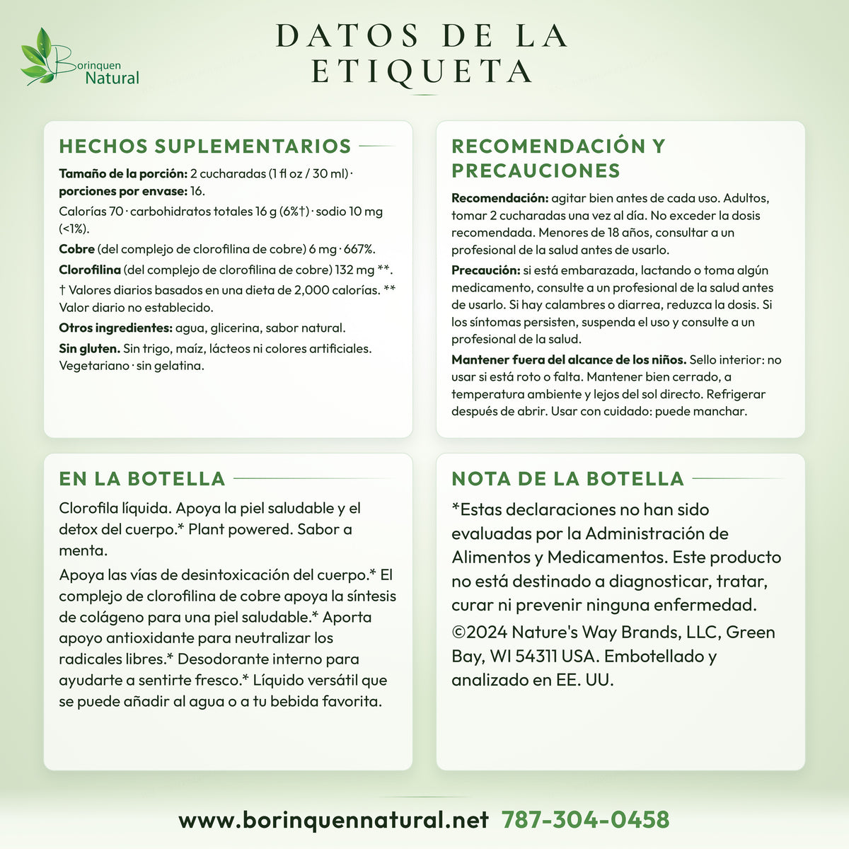 Chlorofresh label facts: panel, recommendation, cautions and FDA note