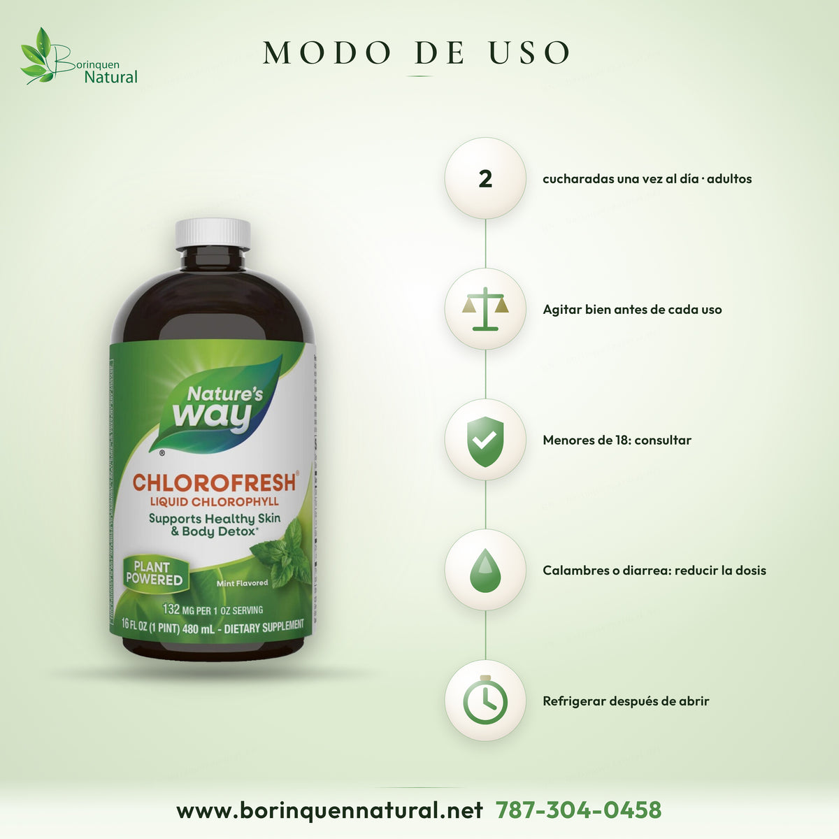 Chlorofresh directions: adults 2 tablespoons once daily, shake first and refrigerate after opening