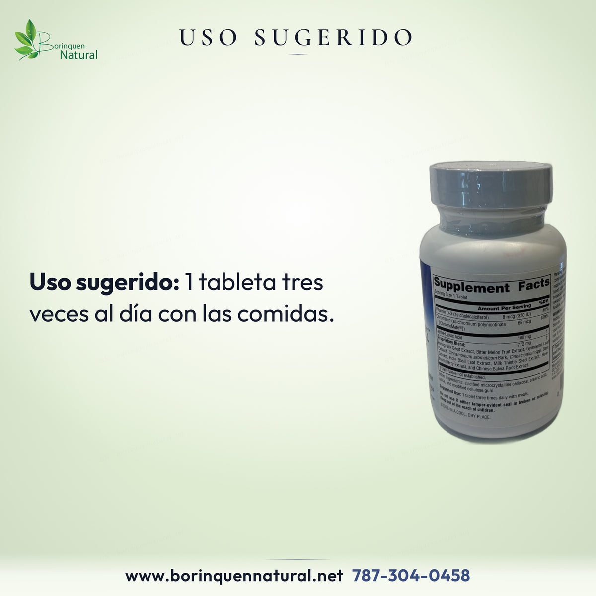 Uso sugerido de Cinnamon Glucose Balance: 1 tableta tres veces al día con las comidas.