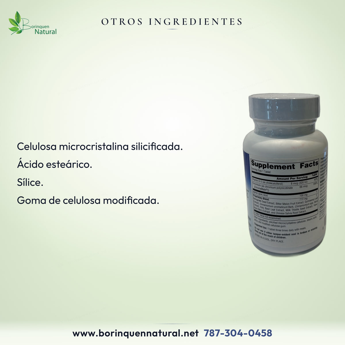 Otros ingredientes: celulosa microcristalina silicificada, ácido esteárico, sílice y goma de celulosa modificada.